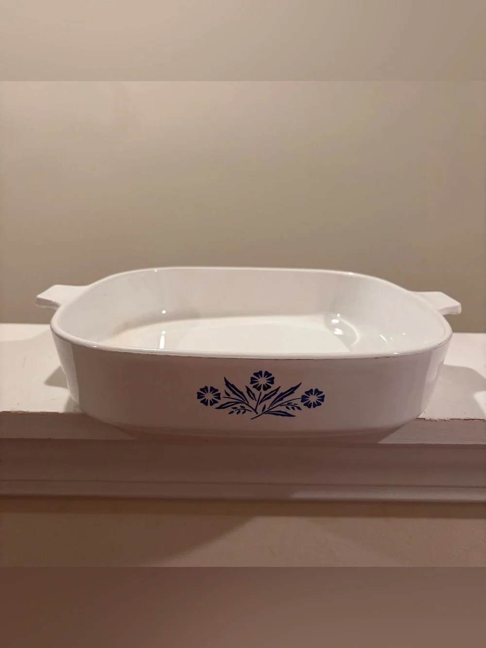 Corningware White Casserole Dish with Blue Floral Pattern